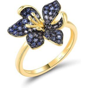 [A]Lily-Sapphire Sterling Silver Gemstone Flower Ring for Women